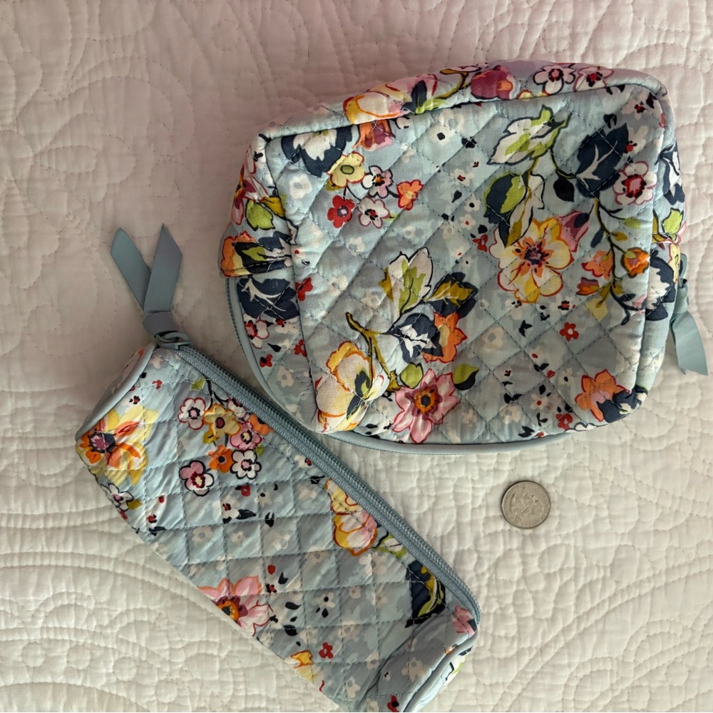 Vera  Bradley Floral Quilted Cosmetic Bag Duo